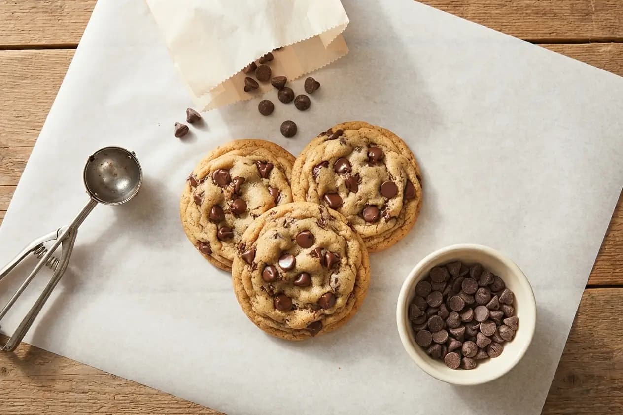 Fresh chocolate chip cookies with chocolate chips ready for baking